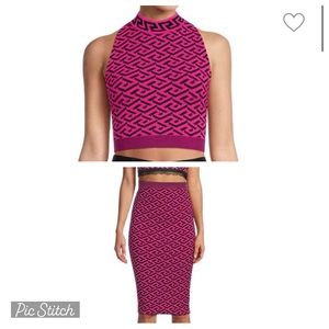 VERSACE La Greca Signature Jacquard Midi Skirt AND Crop Top